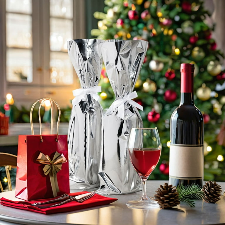Silver Foil Wine Bottle Gift Bags Metallic Wraps for Tall Beverage Alcohol 6.25 x 17.5 in 100 Pack Walmart