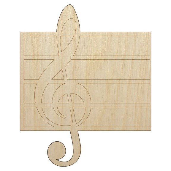 Treble Clef on Staff Music Wood Shape Unfinished Piece Cutout Craft DIY Projects - 4.70 Inch Size - 1/8 Inch Thick