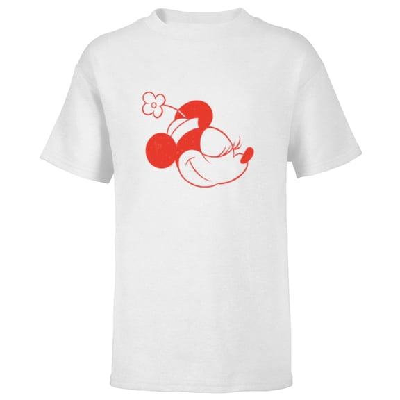 Disney Minnie Mouse Classic Retro Vintage Flower Hat Head - Short Sleeve T-Shirt for Kids - Customized-White