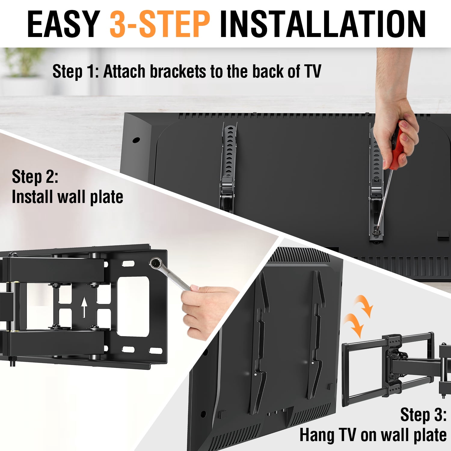 MOUNT PRO Full Motion TV Wall Mount for 42''-75'' TVs up to 16'' Wood Stud