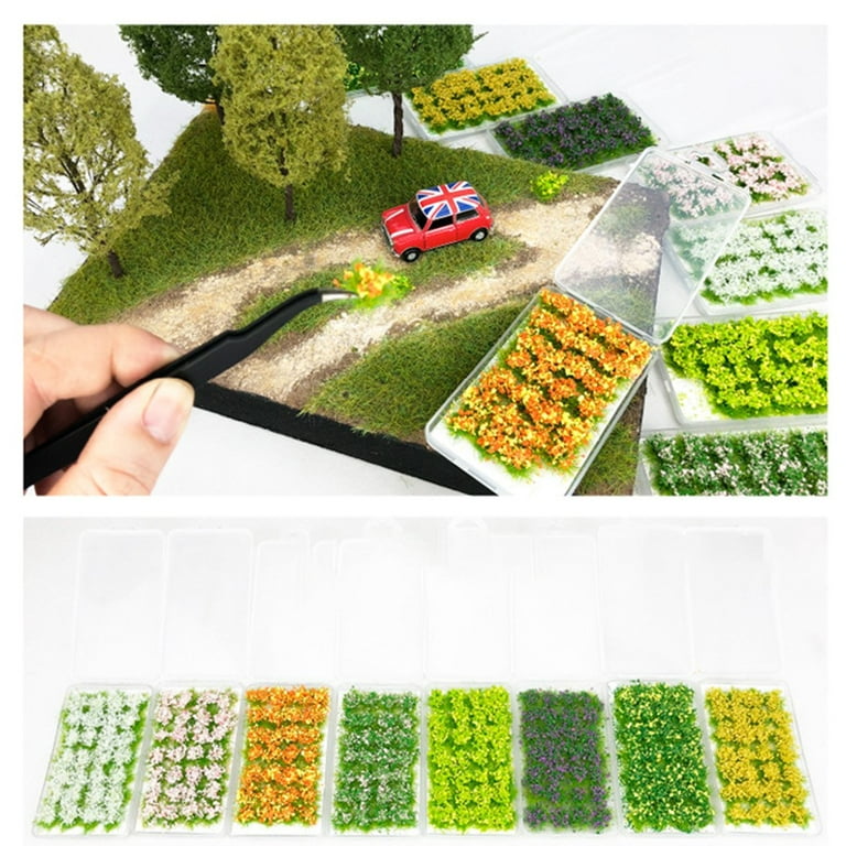 Warmtree 10 Pcs DIY Miniature Colorful Flower Strips Self Adhesive Flower  Cluster Static Grass Tufts for Train Landscape Railroad Scenery Sand