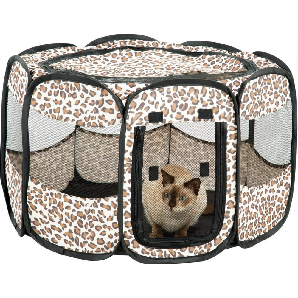 Portable Small Dog Pen Outdoor & Indoor Puppy Pen Leopard Print Cat Pet