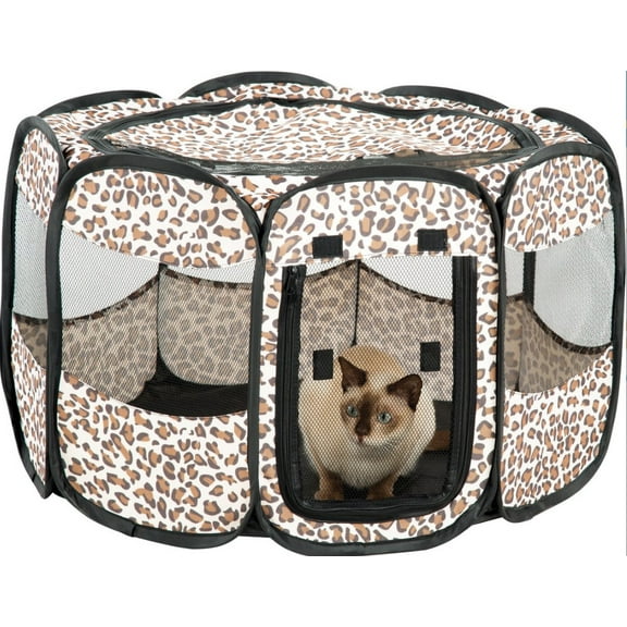 Etna Portable Small Pet Playpen for Dogs or Cat - Leopard