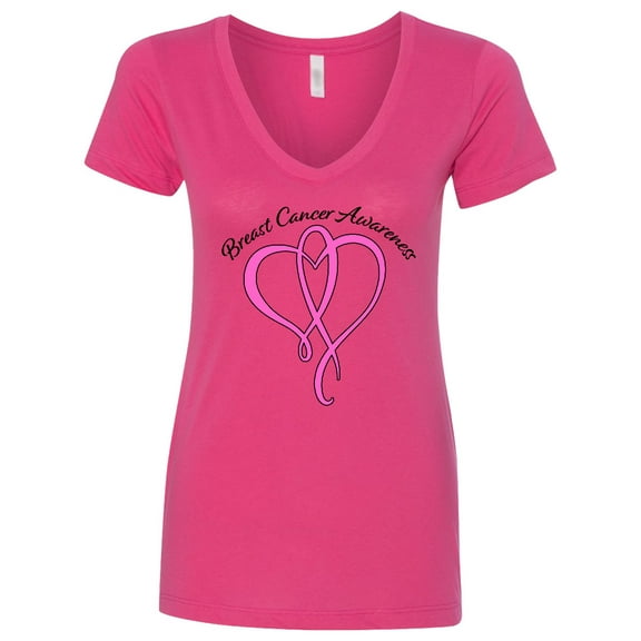 Inktastic Breast Cancer Awareness with Pink Ribbon Heart Women's V-Neck T-Shirt