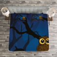 thumbnail image 3 of Ambesonne Night Quilted Bedspread Set 3 Pcs, Owl on Tree Branch, Queen Size, Navy Blue Black Brown, 3 of 3