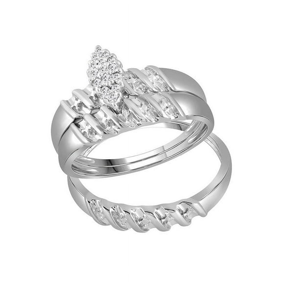 14kt White Gold His & Hers Round Diamond Cluster Matching Bridal Wedding Ring Band Set 1/10 Cttw