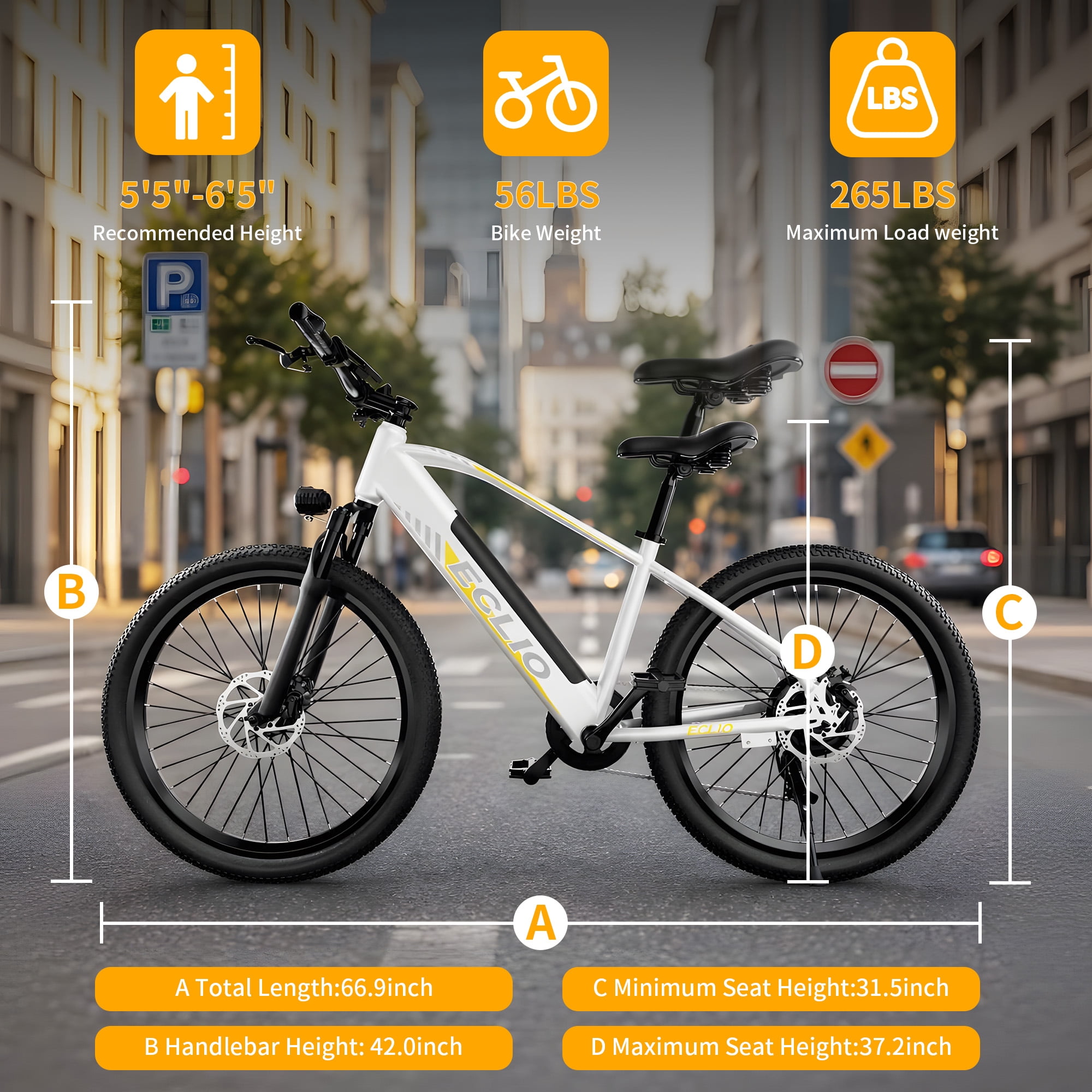 26 inch Adult Electric Bike, 750W Peak Commuter Ebike, Electric Mountain Bike 50 Mile Range, 20 mph, 7-Speed,UL2849 - White