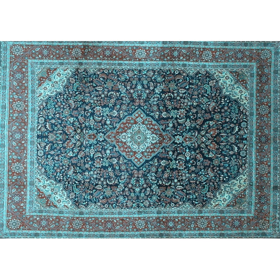 Ahgly Company Indoor Rectangle Medallion Light Blue Traditional Area Rugs, 7' x 9'