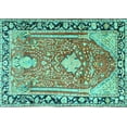 thumbnail image 1 of Ahgly Company Machine Washable Indoor Rectangle Medallion Turquoise Blue Traditional Area Rugs, 5' x 7', 1 of 4
