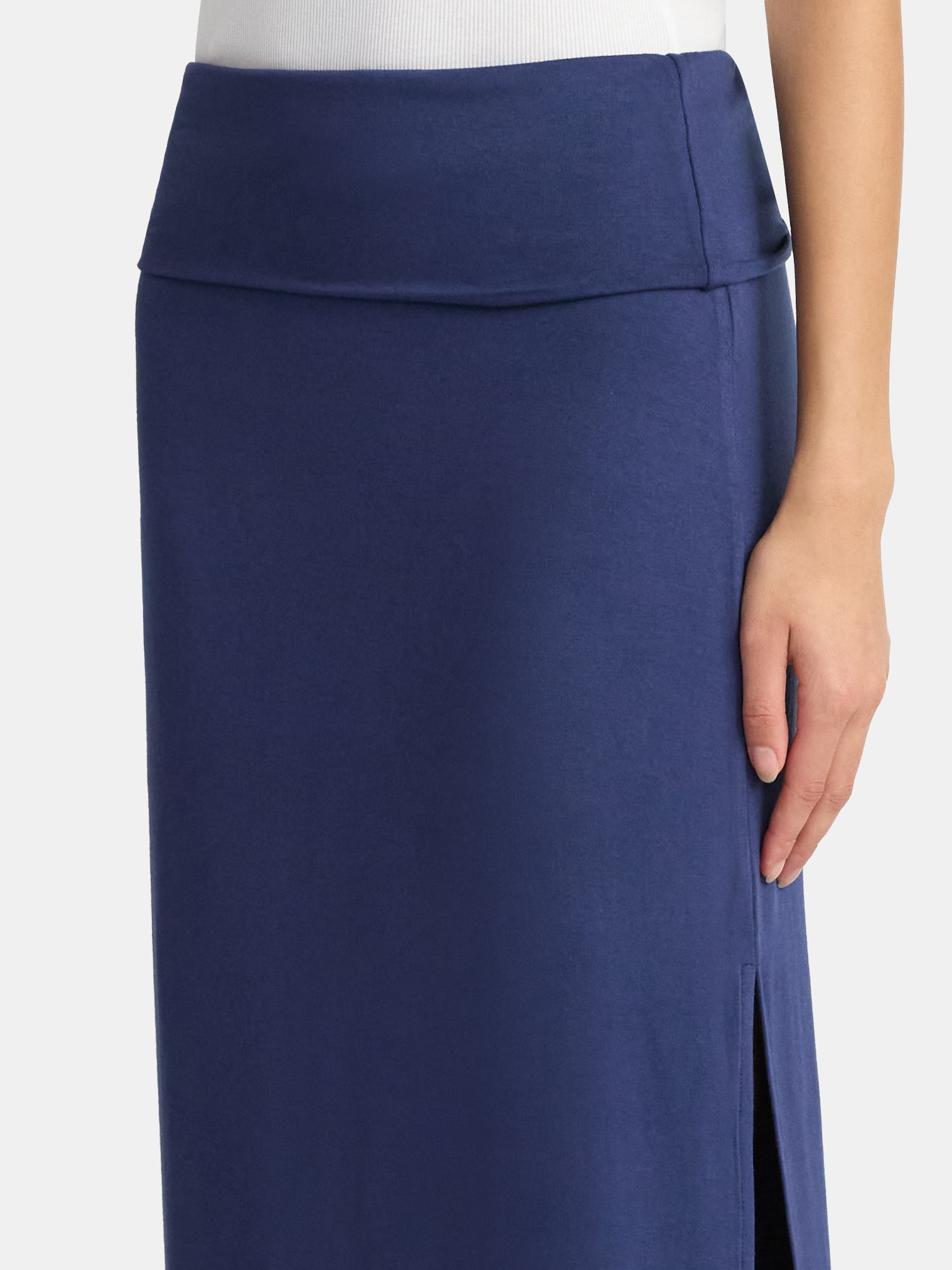 No Boundaries Knit Foldover Slit Maxi Skirt, Women's and Women’s Plus
