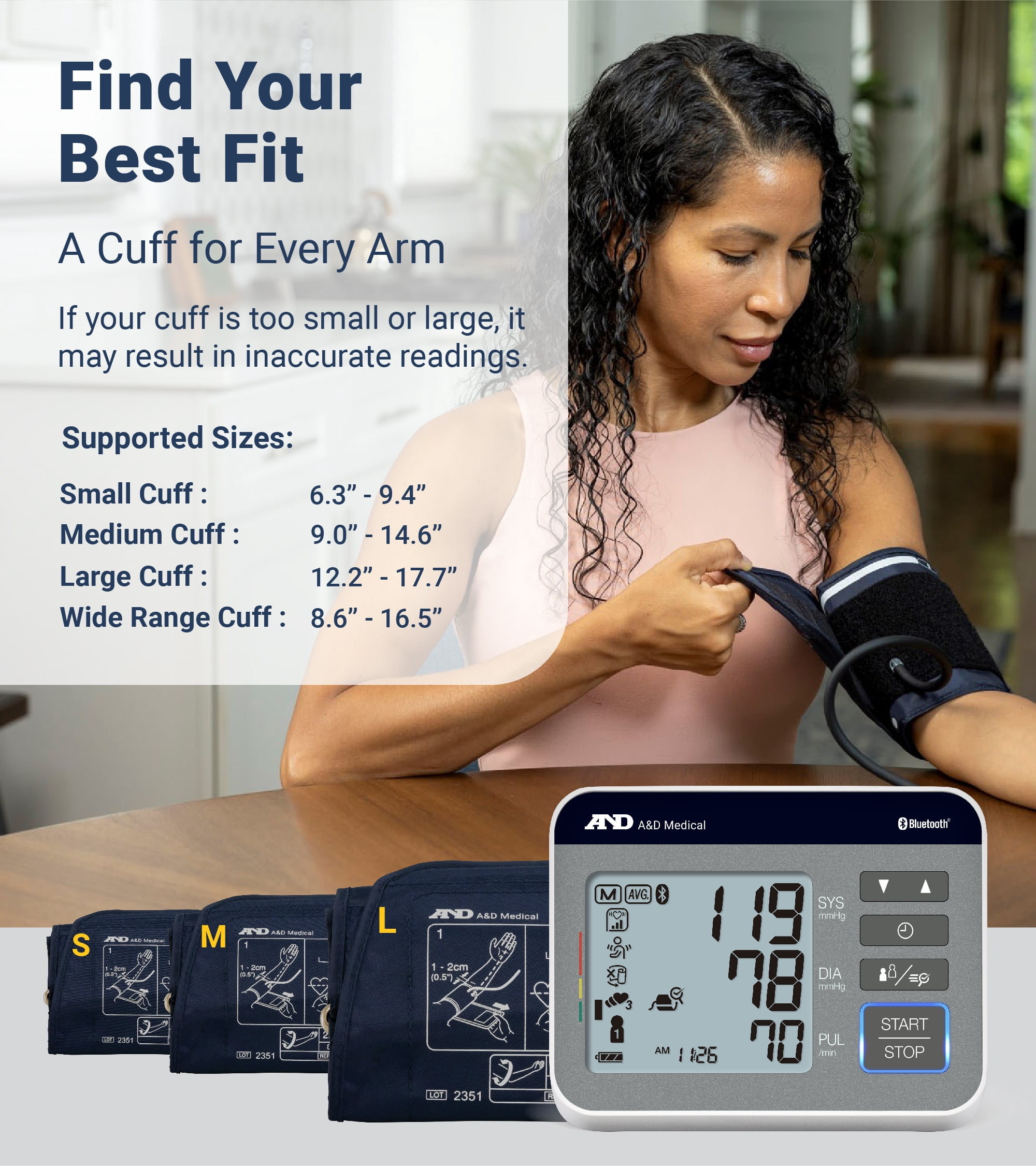 A&D Medical UA-810BLE Wide Cuff Heart Rate Detection Digital Upper Arm Blood Pressure Monitor with Bluetooth