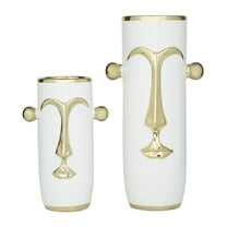 DecMode 16", 11"H Face White Ceramic Vase with Gold Details, Set of 2