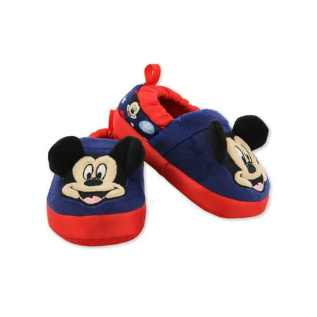 mickey mouse toddler boy's plush a-line slippers with 3d ears (5-6 m us toddler, navy)