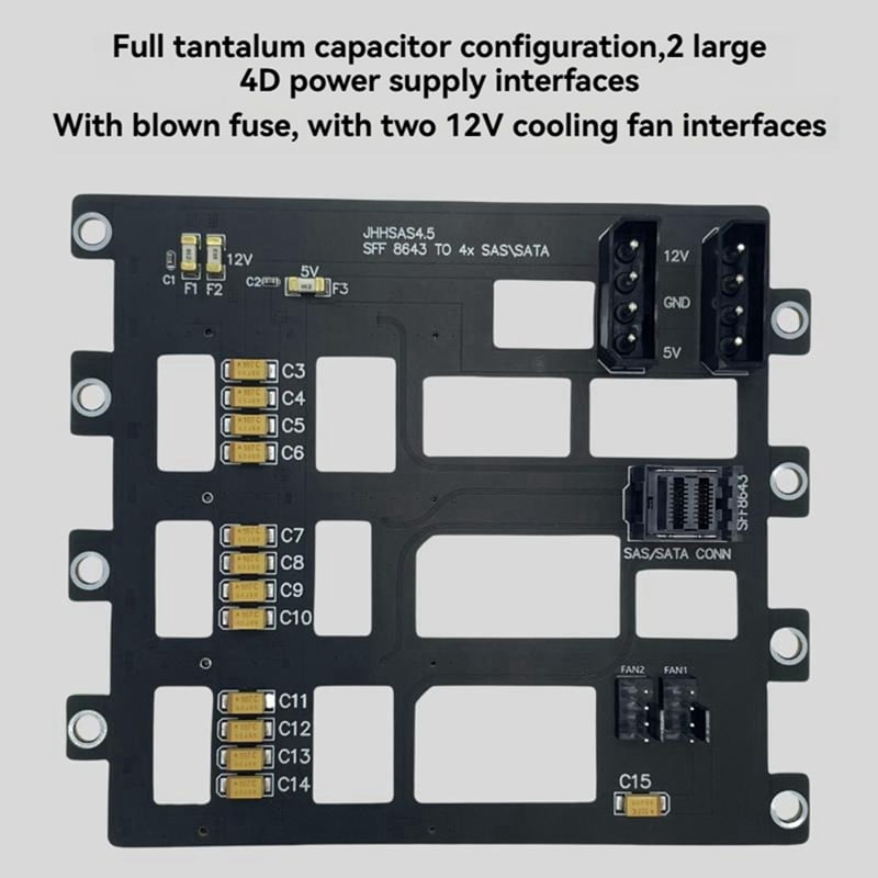 SAS/ Hard Disk Backplane for Nas Storage Server 6Gbps SFF8643 to 4-Bay HDD SSD Adapter Large 4D Power Supply