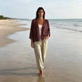 thumbnail image 6 of cocolona Womens Linen Cardigan Lightweight 3/4 Sleeve Open Front Button Shirts Loose Fit Solid Color Casual Fall Tops, 6 of 7