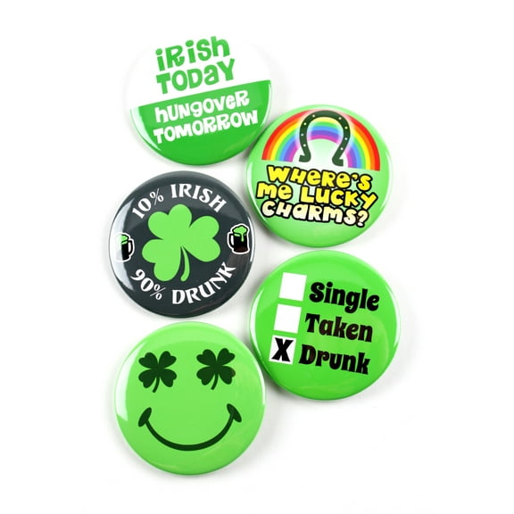 Funny Saint Patrick's Day Parade Celebration Novelty Collection Pinback Buttons - 2.25 Inch Round - 5 Pack