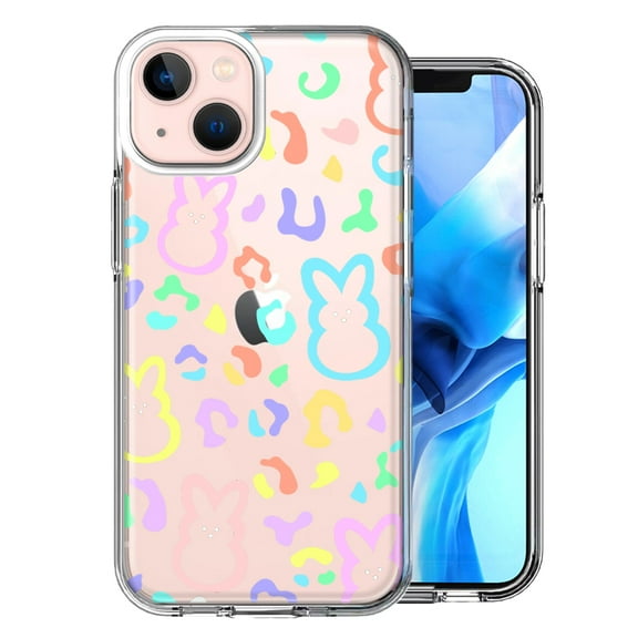 MUNDAZE for Apple iPhone 13 Leopard Easter Bunny Candy Colorful Rainbow Double Layer Phone Case Cover