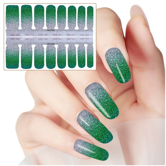 Sandistore Stick on Nails Short Clear Nail Stickers Glitter Gradient Color Full Wraps Polish Stickers Decal Strips Self-Ashesive Nail Sticker Sets For Women Girls Manicure Ideas for Short Nails