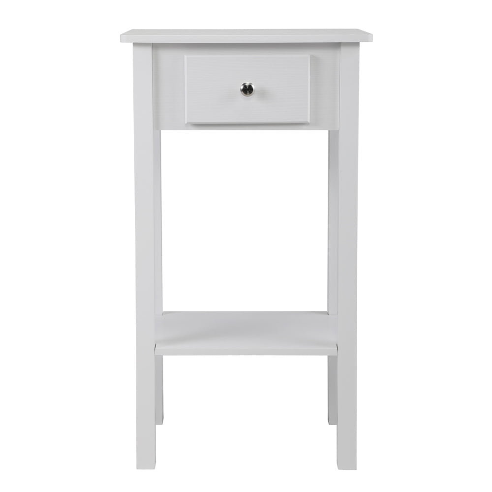 Tall Small End Table, SESSLIFE Wood Bedside Table with Drawer and Shelf, Bedroom Nightstand for