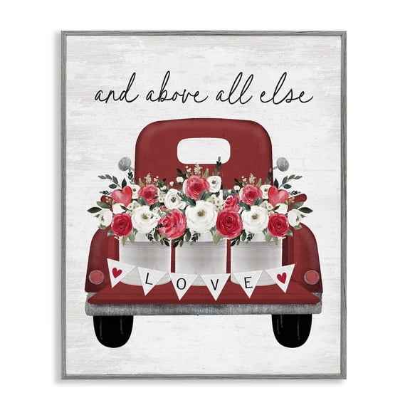 Stupell Industries Farmhouse Love Above All Else Truck Gray Framed Giclee Art, 24 x 30, by Lettered and Lined
