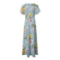 thumbnail image 7 of vigerkar Women's Flowy Chiffon Maxi Dress - Floral Print Beach Cover Up with V-Neck, Ruffle Sleeves for Vacation Blue, L, 7 of 7