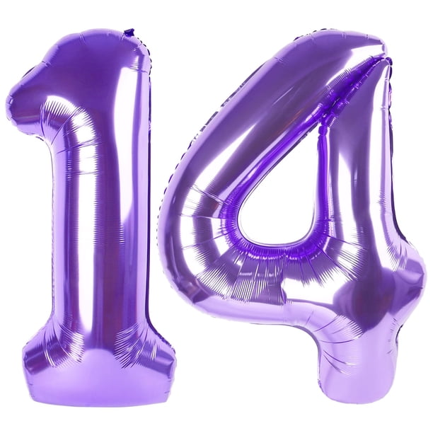 Globo número 14 morado de 40 pulgadas para decoración de cumpleaños número 14