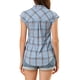 thumbnail image 3 of Camisa de botones de cuadros con cuello de punta y mangas cortas para mujer INSPIRE CHIC XL azul, 3 of 8
