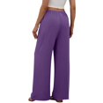 thumbnail image 5 of HKYNLAG Women Linen Pants Summer Casual Loose Wide Leg Palazzo Pants Drawstring High Waist Flowy Beach Trousers with Pockets Purple M, 5 of 7