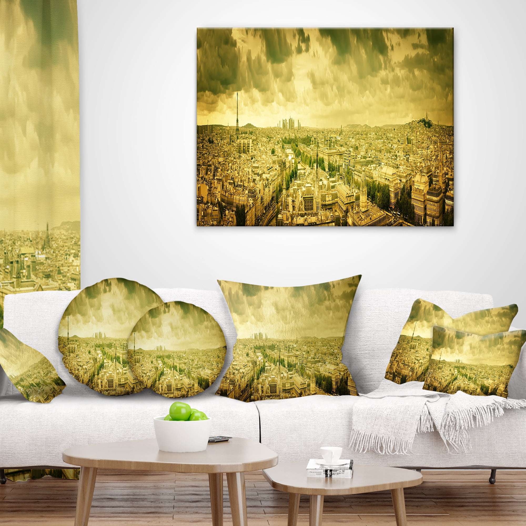 Designart Paris Panorama with Scenic Sky - Skyline Photography Throw Pillow - 16x16