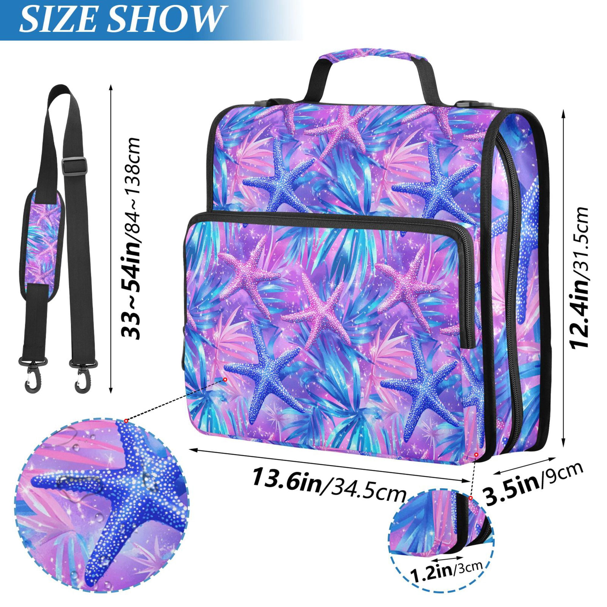 FORMRS Zipper Binder with Shoulder Strap 2-inch Ring 500 Sheet Capacity File Bag, Purple Starfish Pattern