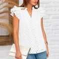 thumbnail image 5 of Wyobmus Women Ruffle Cap Sleeve Shirts Summer Eyelet Tops Dressy Casual V Neck Business Shirts Lace Embroidered Flowy Blouses S-2X White, 5 of 5