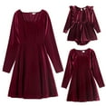 thumbnail image 3 of FYMNSI Mommy and Me Christmas Outfit Square Neck Velvet Dresses Holiday Party Family Matching Dress Wine Red (Women L), 3 of 11