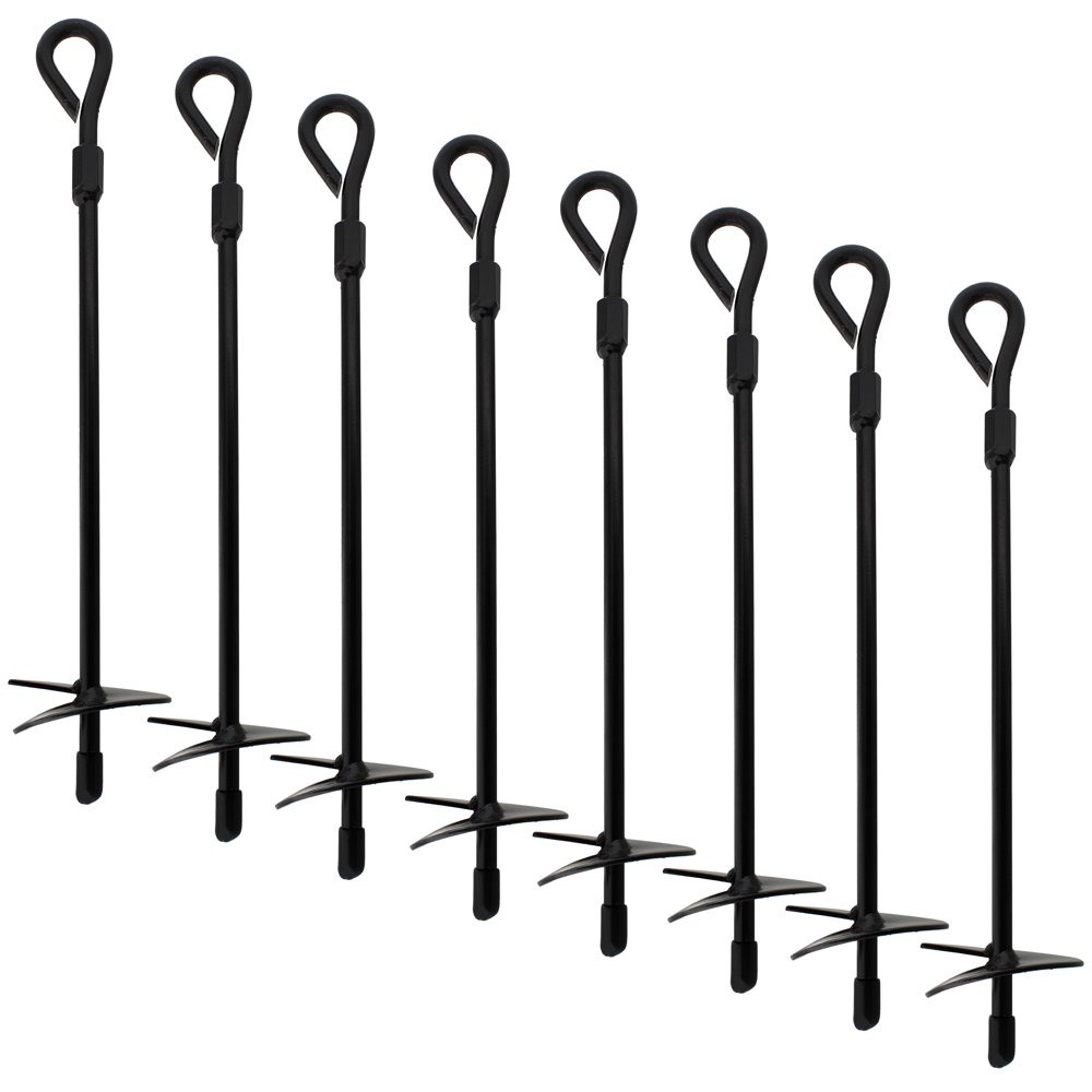 BISupply Ground Anchors, 15in 8pk Black Shed Anchor Kit Ground Stakes