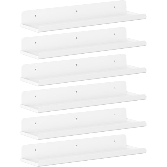 Acrylic Floating Shelves for Wall, 14" White, 6 Pack, Display Shelf for Figures & Books