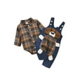 thumbnail image 2 of Autumn Baby Boys Gentleman Clothes Sets 3M 6M 9M 12M 18M Plaid Printed Shirts Romper+Cartoon Bear Overalls Pants, 2 of 10
