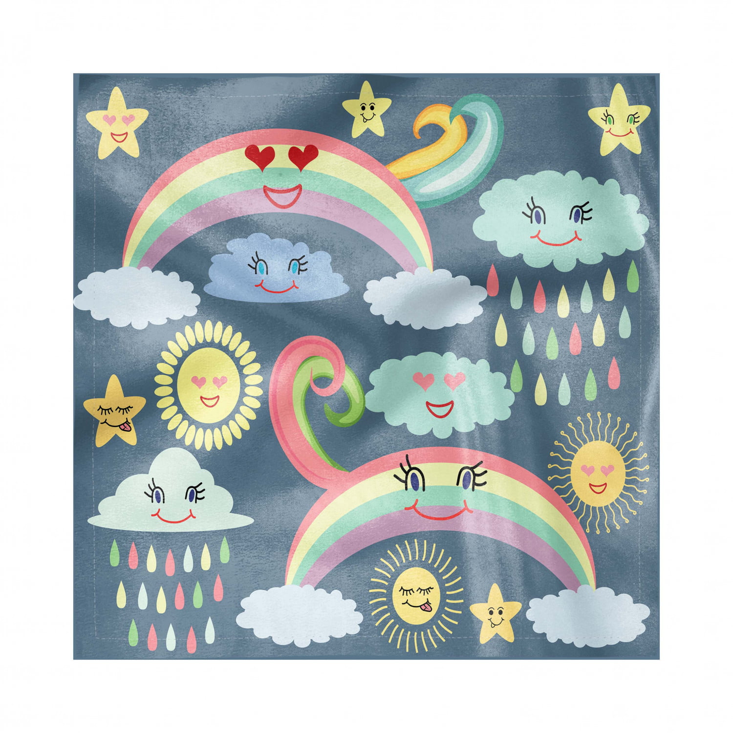 Multicolor Standard Size Ambesonne Rain Place Mats Set of 4 Nursery Theme Joyful Weather and Sky Concept Such as Rainbows Clouds and Stars Washable Fabric Placemats for Dining Table