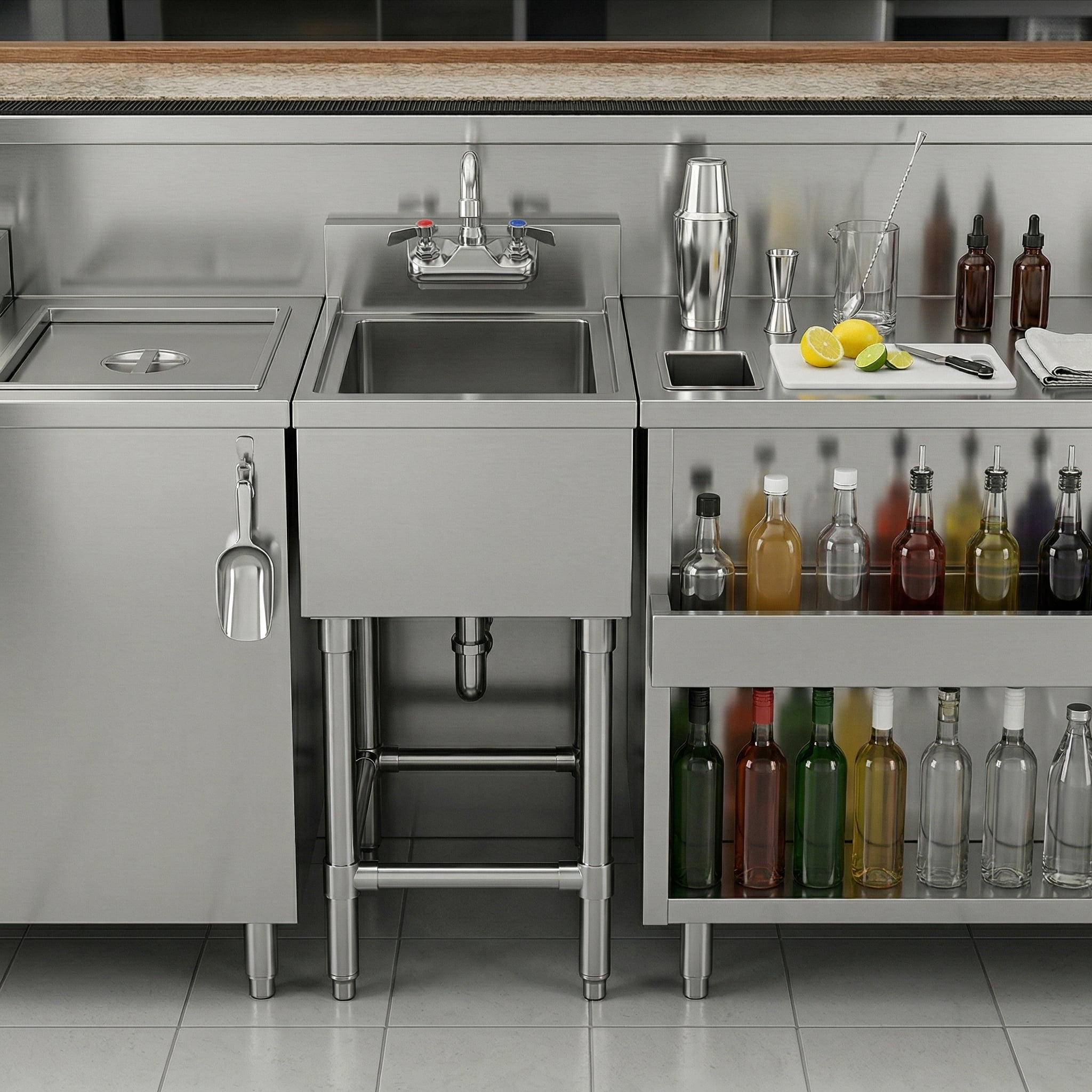 AmGood Commercial Underbar Hand Sink 18.5 in. x 12 in. x 30 in. Stainless Steel with Backsplash Faucet Included NSF, Single Bowl Bar Prep Sink