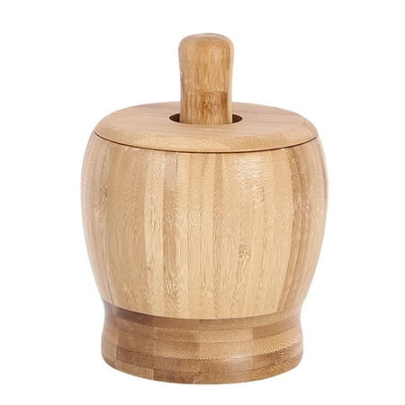 

Bamboo Wood Mortar and Pestle Set with Lid Spoon Grinder Press Crusher Masher for Pepper Garlic Herb Spice Small