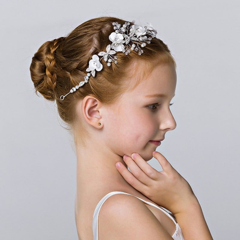 Wedding flower Girl Crystal Pearl Hair band head piece Tiara Crown Hoop garland 