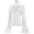thumbnail image 5 of Victorian Punk Lace Up Back Blouse with Ruffle Lace Jabot Collar Medieval Clothing Flared Sleeve Button Shirt for Women, 5 of 9
