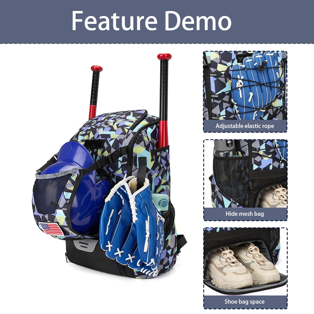 HUISZJ 42L Baseball Bag, Softball Bat Bag with Shoe Compartment, Softball Backpack Hold Equipment Bag (Blue)