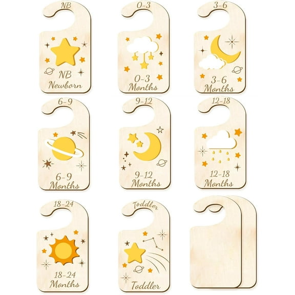 10Pcs Wood Baby Wardrobe Dividers Moon Star Sun Nursery Decor from Newborn to 36 Month Hanger Seperaters Baby Closet Organizers Nursery Infant Wardrobe Hangers Divider for Newborn Shower colorful