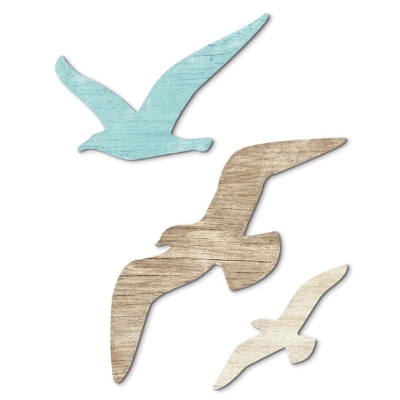 Wooden Seagull Wall Decor, Vintage Coastal Sea Bird Wall Sculpture, Nautical Ocean Themed Hanging Ornament for Bathroom Lake House Home Wall Art, 3 Pack