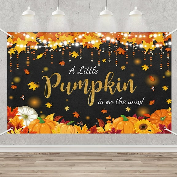 Little Pumpkin Baby Shower Backdrop Fall Autumn Maple Leaves Pumpkin Baby Shower Party Decoration Supplies Little Pumpkin On The Way Photography Black Background Photo Studio Props
