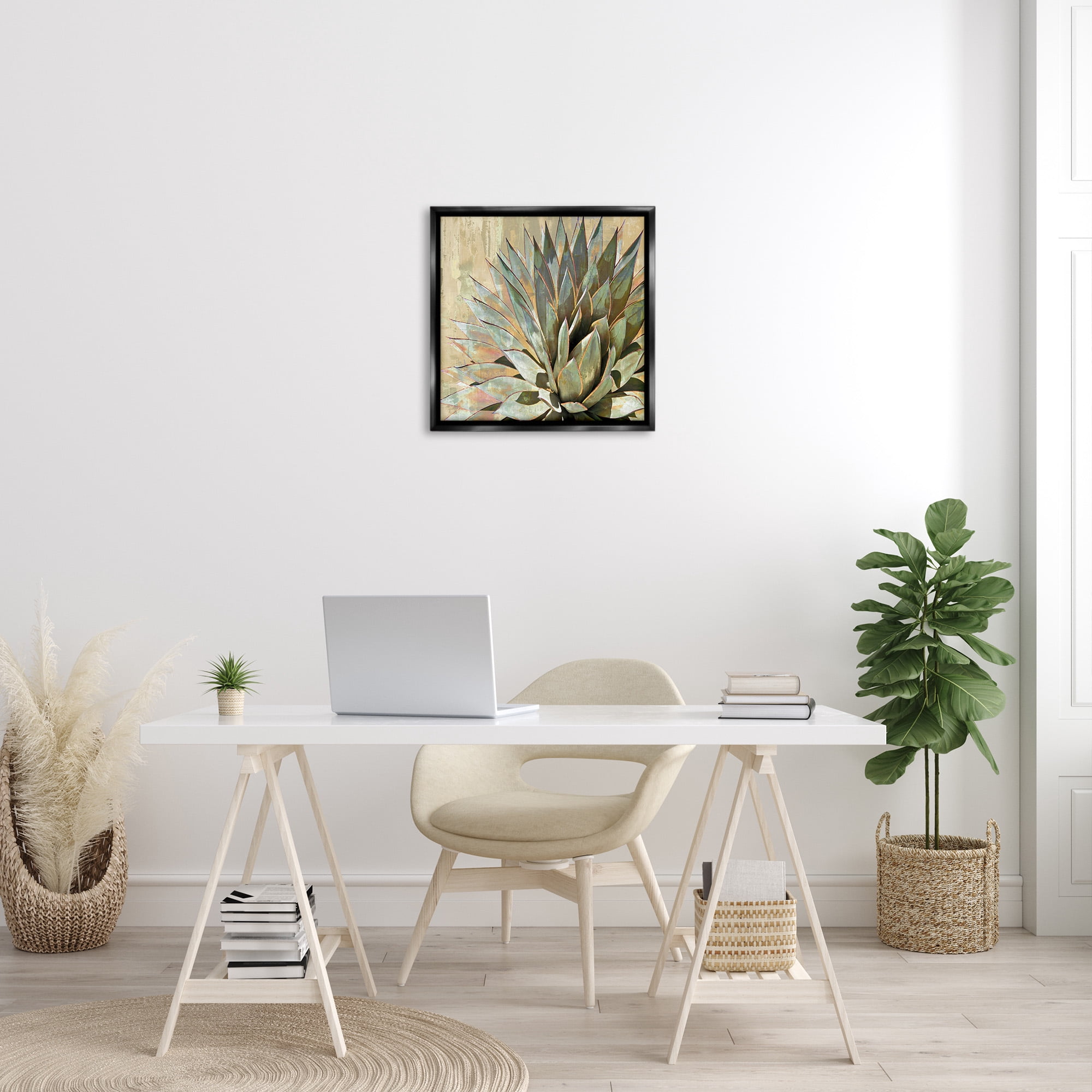 Stupell Industries Green Succulent Agave Leaves Botanical & Floral Painting Black Floater Framed Canvas Art Print Wall Art, 25 x 25