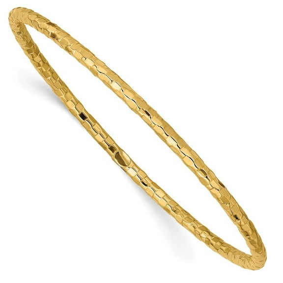 14k Yellow Gold Polished Textured Bangle Bracelet - Measures 3mm Wide
