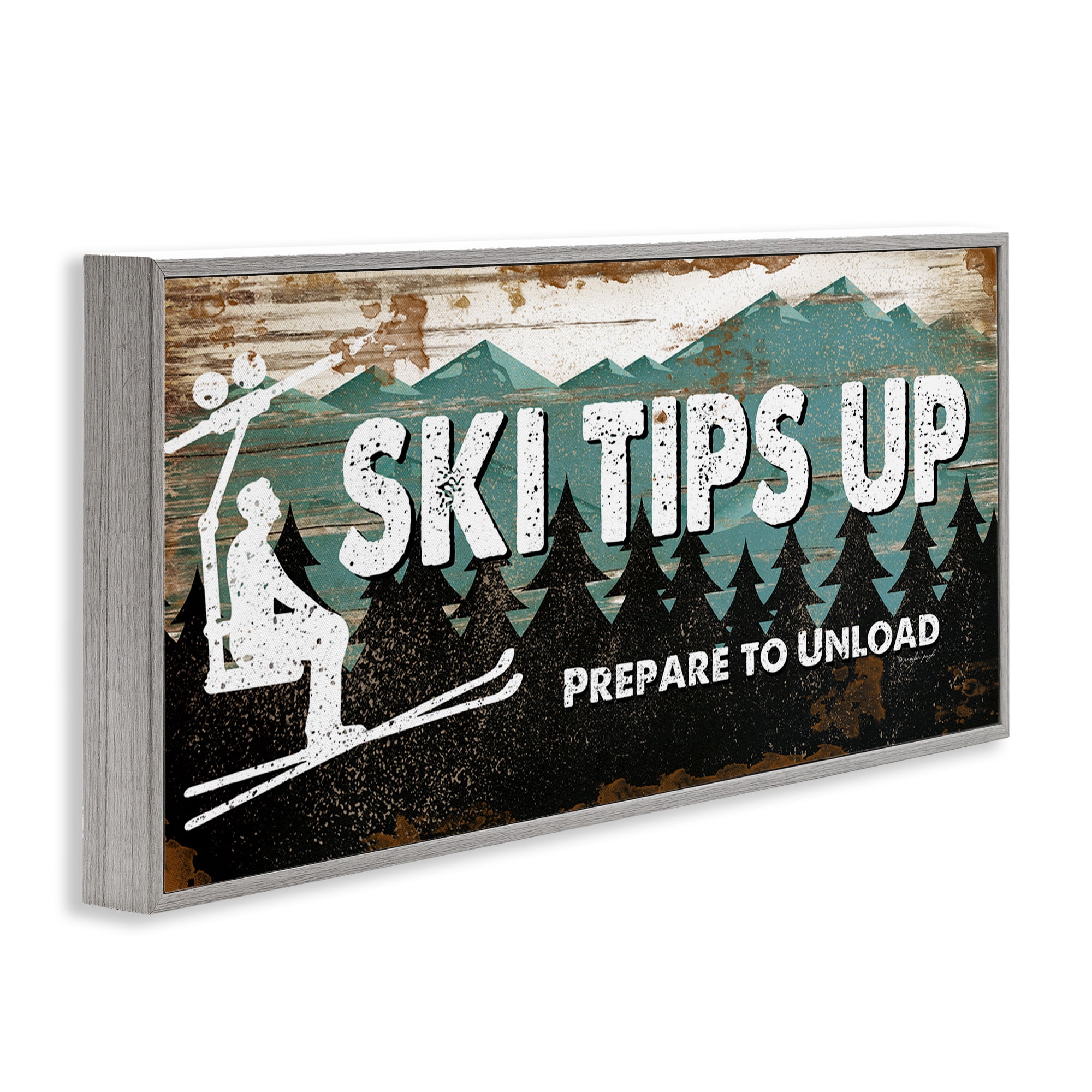 Stupell Industries Winter Rustic Mountain Skiing Typography Painting Gray Framed Art Print Wall Art, 24 x 10