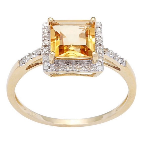 10k Yellow Gold Square Citrine and Diamond Halo Ring