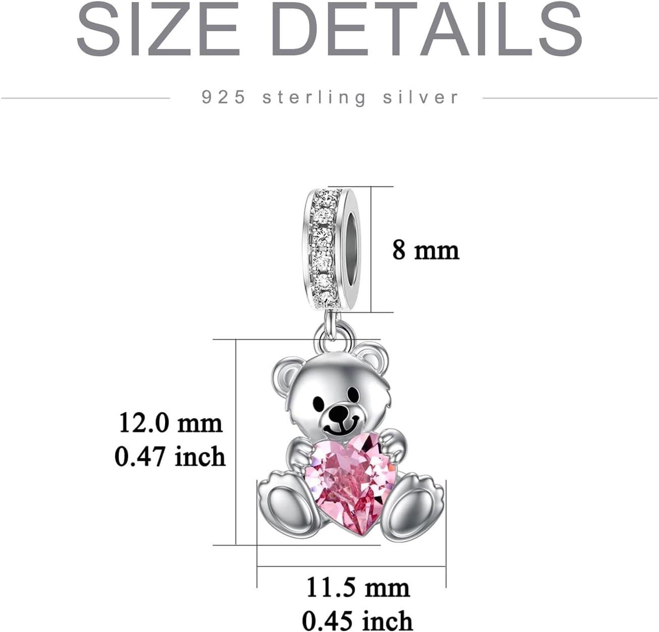 Teddy Bear Charms for Bracelets for Women 925 Sterling Silver 12 Month Birthstone Bear Bead Charms Christmas Birthday Jewelry Gifts for Mom Daughter Wife