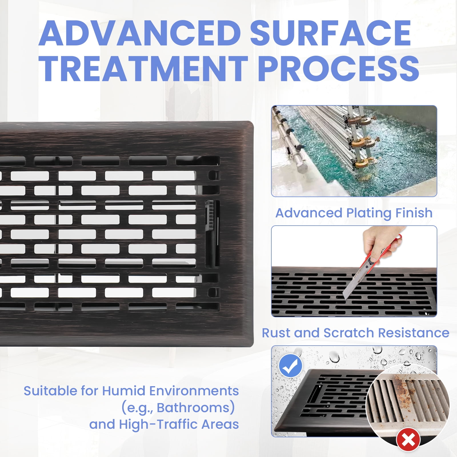 4x8 Inches Heavy Duty Walkable Floor Register - Easy Adjust Air Supply Lever Decorative Floor Vent Covers, Boston Design Vent Covers for Home - Oil Rubbed Bronze